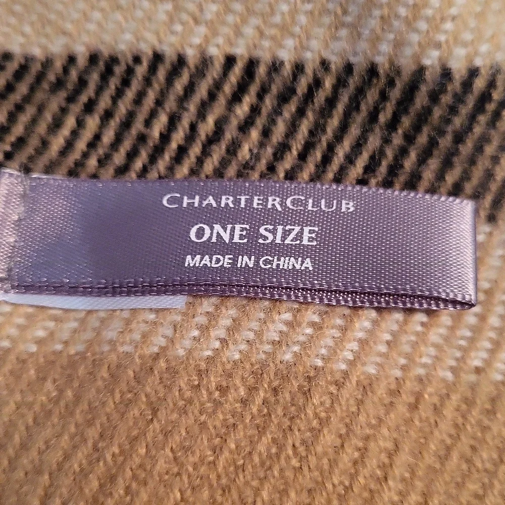 🩷 3/$15 Charter Club Camel Plaid Shawl, One Size, NWT - Picture 5 of 6